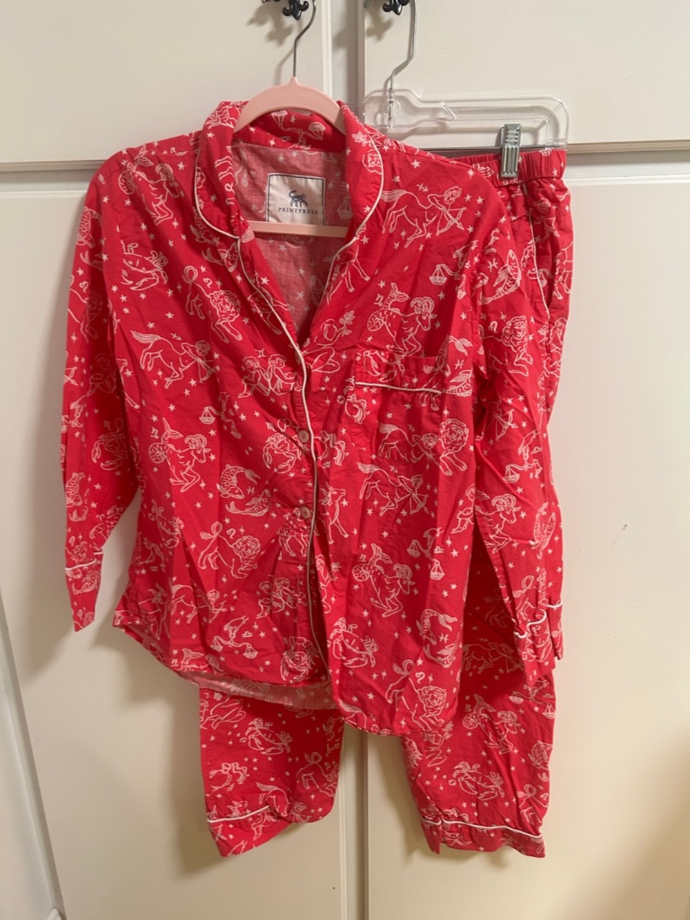 Printfresh Hot Pink Cotton Astrology Pajama Set XS